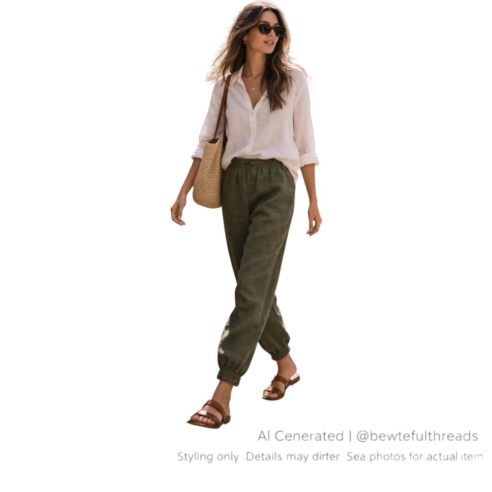 Community Olive Linen Blend S M Jogger Relaxed Pant